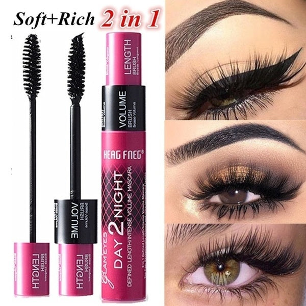 2 en 1 mascara de curling imperméable noir longue durée de maquillage épais pour les yeux de mascara