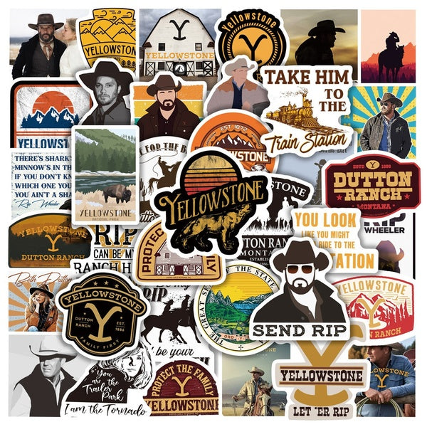 10-25-50pcs Tv Show Yellowstone stickers Yellowstone Dutton Ranch graffiti Stickers for DIY Luggage Laptop Skateboard Motorcycle Bicycle Stickers