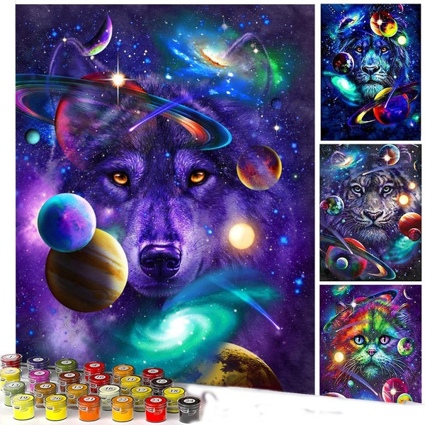 Wolf and Tiger Animals FIYO Diy Paint by Numbers Kits for Adults and Kids Beginner on Canvas Fashion Oil Painting Wall Art for Gift( No Frame )