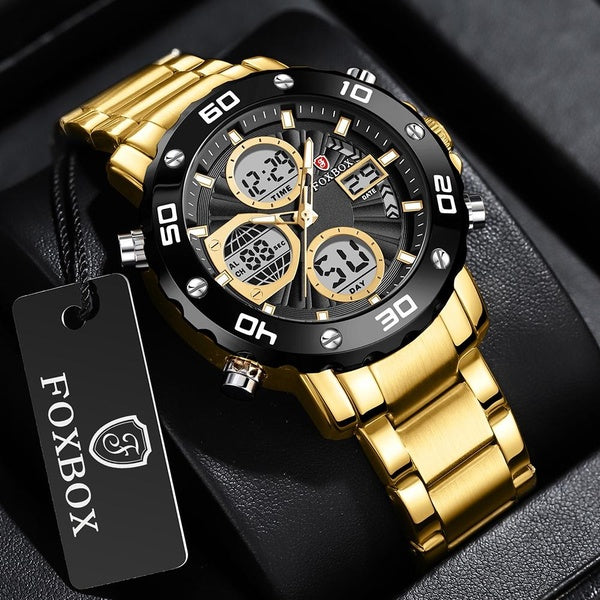 LIGE Top Design Sport Mens Quartz Watches Steel Starp Waterproof Lume Chronograph Auto Date Week FOXBOX Males Clock reloj hombre