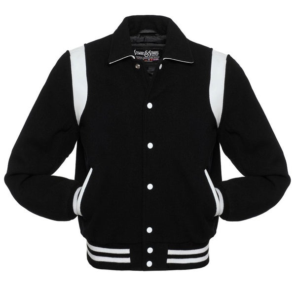 Black Retro Varsity Jacket Wool Letterman University Jacket Baseball Coach Jackets With White Leather Rib