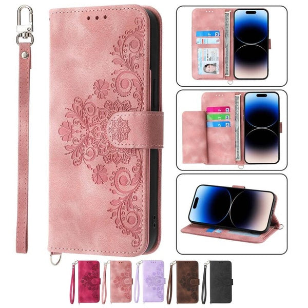 Coque de téléphone avec porte-cartes avec impression de fleurs, texture de peau tendance, pour Moto G Stylus 5G 2022-G POWER 2022-G52 4G-G82 5G-G71S-
