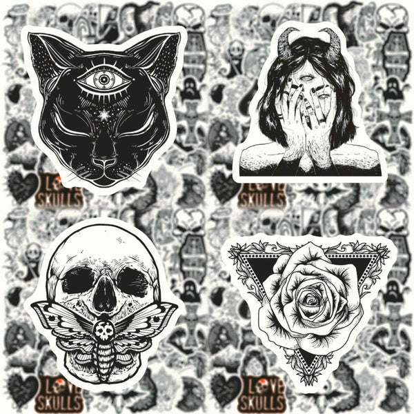 10-50pcs Classic Gothic stickers Goth Skeleton graffiti Stickers for DIY Luggage Laptop Skateboard Motorcycle Bicycle Stickers