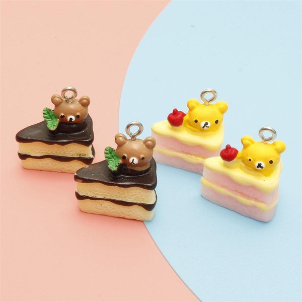 20pcs 3D Bear Cake Design Resin Charms Cute Food Pendants DIY Craft for Earrings Key Chains Floating Jewelry Making Handmade