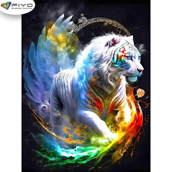 FIYO White Tiger Diamond Painting Kits For Adults DIY 5D Diamond Mosaic Diamond Painting Home and Kitchen Fashion Canvas Pictures Wall Decoration Gif