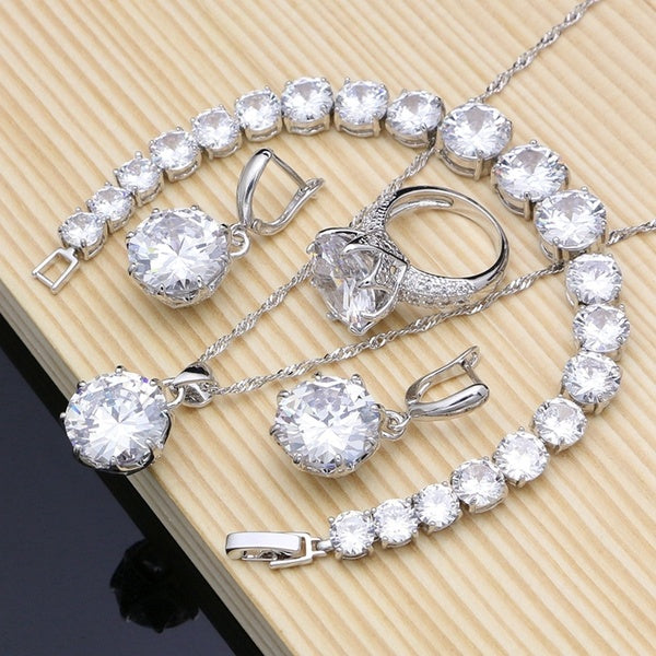 Grande Topaze Pierre Diamant Argent 925 Ensemble de Bijoux Charme pour Femmes Boucles D'oreilles Anneaux Bracelet Collier Ensemble
