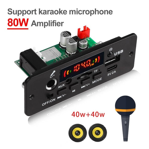 Hands Free MP3 Decoder Board 80W Amplifier MP3 Player Bluetooth 5.0 12V 25V Car FM Radio Module TF USB with Microphone Control