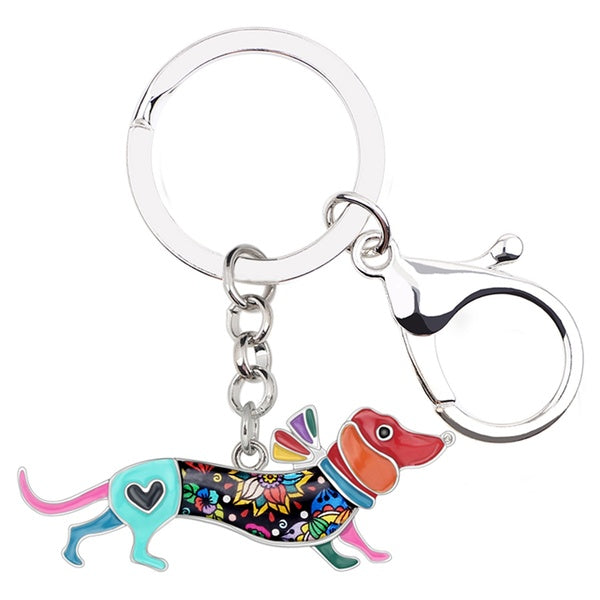 Metal Enamel Collar Dachshund Dog Puppy Key Chains Ring Keychains Keyring Cute Animal Jewelry For Women Girls Bag Car Purse Charms