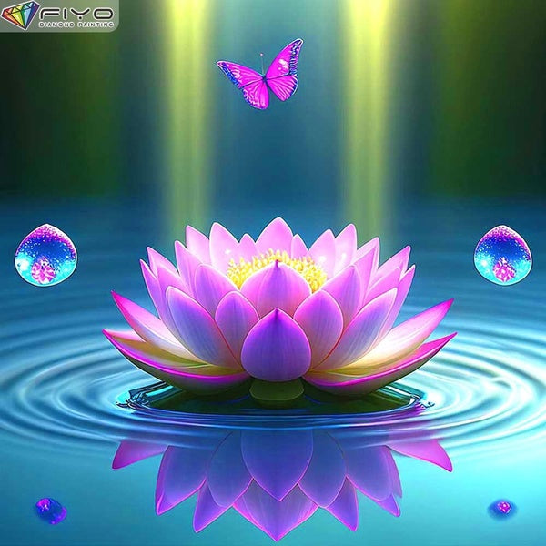 FIYO Lotus DIY 5D Diamond Painting Full Drill with Number Kits Home and Kitchen Fashion Cross Stitch Embroidery Paintings Canvas Pictures Wall Decora