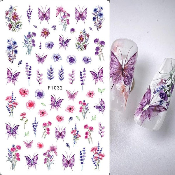 3D Blue Butterfly Adhesive Stickers Nail Art Decoration Laser Flowers Leaves Nail Sticker Nail Art Supplies Nail Parts