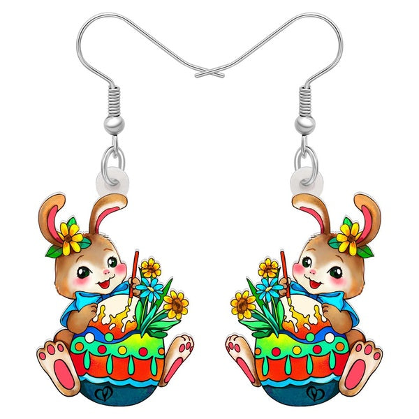 Acrylique Oeufs De Pâques Lapin Lièvre Lapin Boucles D'oreilles Drop Dangle Egge Bijoux Pour Femmes Filles Enfants Charmes Festival Cadeau Accessoire