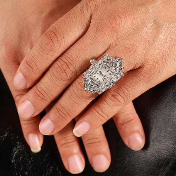 1PC Bague Montre Quartz Montre Mode Diamant Montre (or-Argent)