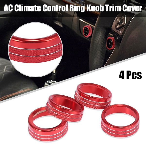 4pcs Red-Blue Aluminum Alloy Car AC Climate Control Ring Knob Ring Trim Cover for Toyota Tacoma 2016-2021 Air Conditioner Switch Button Decor