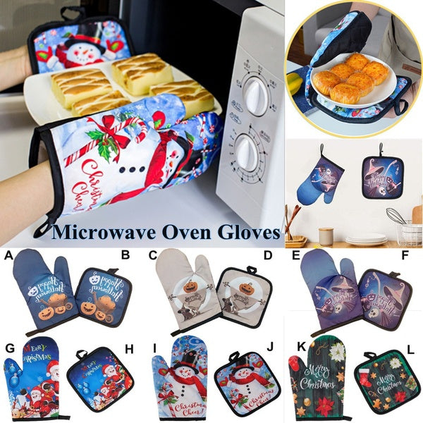 Halloween Oven Mitts Heat Christmas Microwave Gloves Resistant BBQ Gloves Insulation Mat Non Slip Microwave Cooking Baking Grilling Halloween Oven Re