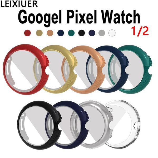 LEIXIUER TPU Case with Film for Google Pixel Watch - Pixel Watch 2 Strap For Smart Watch Soft Full Protective Cover Screen Protector Bumper Shell for