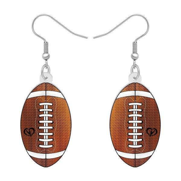 Acrylic Brown American Football Drop Dangle Earrings Funny Ball Sports Games Jewelry Accessories For Women Girls Kids Charm Gifts