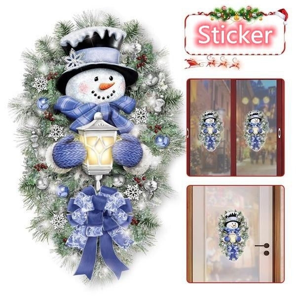 New Christmas Warm Winter Welcome Snowman Wreath Stickers Xmas New Year Home Door Wall Window Decoration Decals 2Sizes