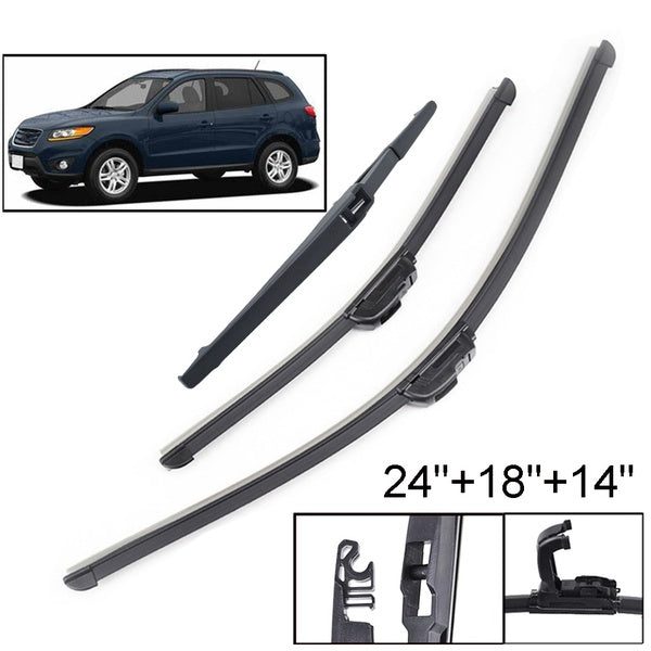 3Pcs-set Front Rear Tailgate Windscreen Wiper Blades Set Kit For Hyundai Santa Fe CM 2012 2011 2010 2009 2008 2007