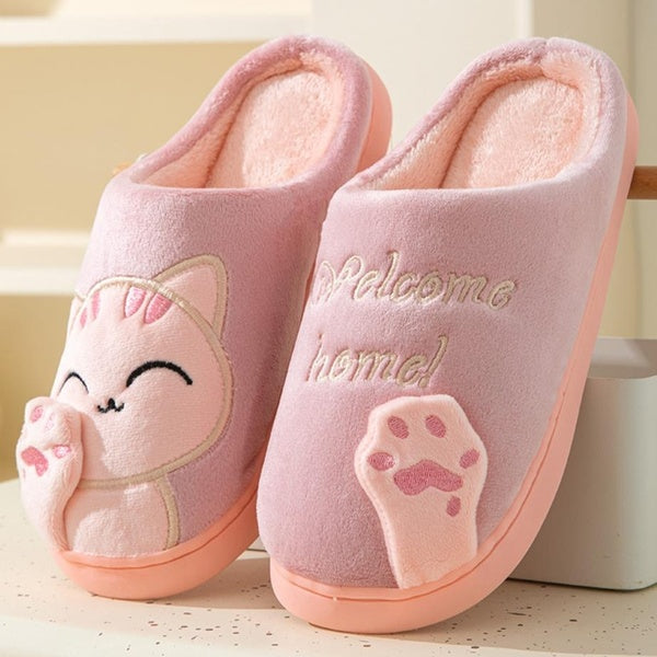 Vintage Household Slippers for Women Winter Plush Soft Cotton Slippers House Indoor Non-slip Floor Shoes Home Bedroom Slides Embroidered Slippers