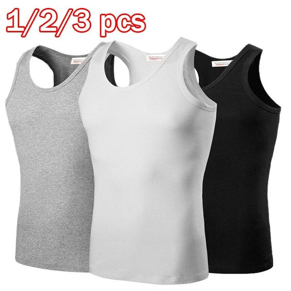 Quickly Absorb Sweat Men Tank Top White-black-grey 100% Cotton Fine Rib Sleeveless Muscle Shirt Men Undershirt 1-2-3pcs