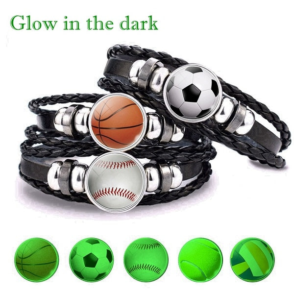 Luminous Infinite Jewelry Sports Series Soccer Basketball Bracelet Baseball Braided Multilayer Leather Bracelet Gift for Men