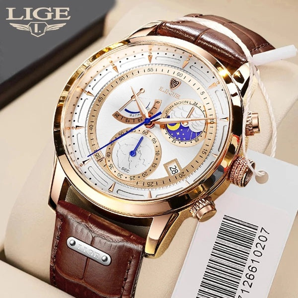 Montre pour hommes LIGE luxe en cuir hommes montres étanche sport Quartz montre-bracelet chronographe montre hommes Relogio Masculino + boîte