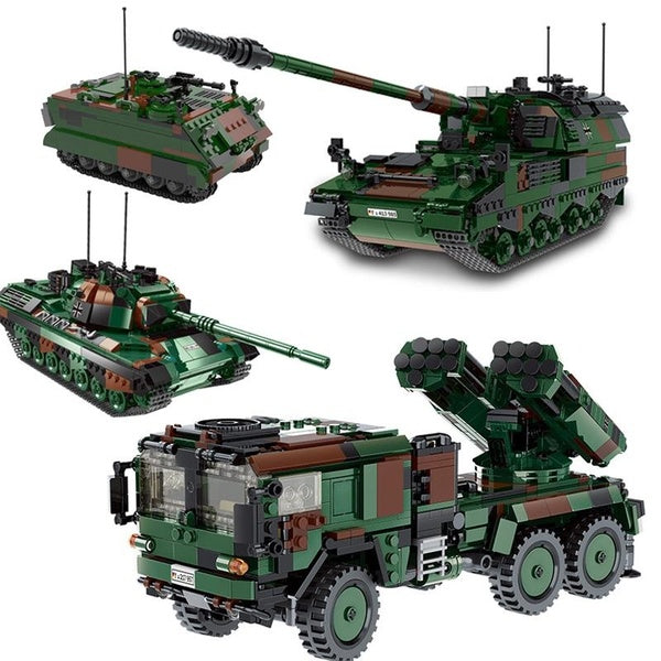 Xingbao Military Series PzH-2000- Lars2- Kampfpanzer Leopard1- Camion blindé Char d'artillerie automoteur 1:30 Modèle de blocs de construction Assemb