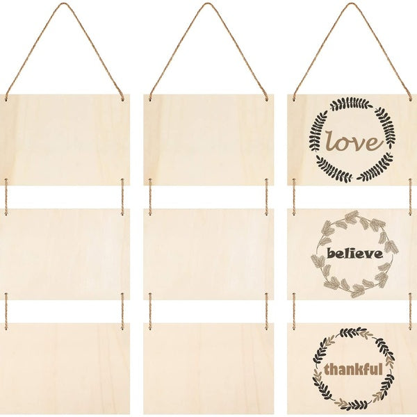 Unfinished Wood Hanging Sign Blank Hanging Decorative Wood Plaque Wooden Slices Banners with Ropes for Home Decor DIY Projects Craft Projects
