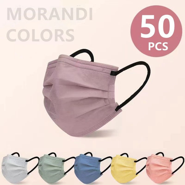 Disposable Face Masks For Women & Men Adults Face Mask 4-ply Morandi Color Elegant & Colorful Masks - Pack of 50
