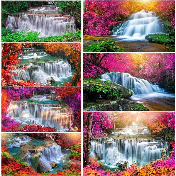 DIY 5D Landscape Waterfall Diamond Painting Full Drill with Number Kits Home and Kitchen Fashion Crystal Rhinestone Cross Stitch Embroidery Paintings