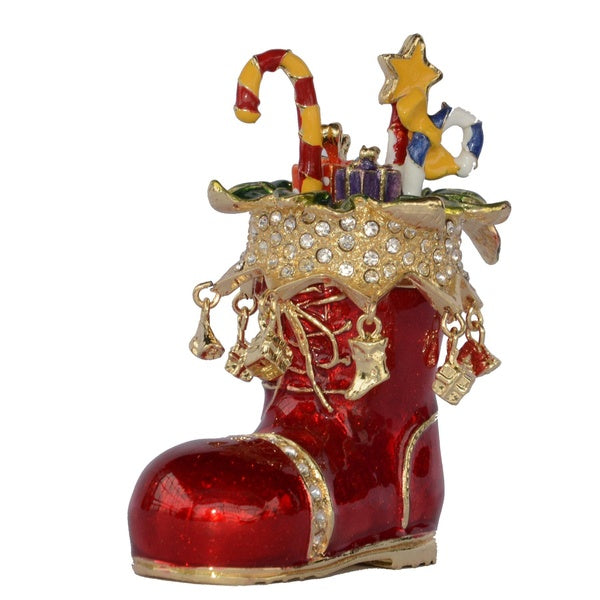 Red Santa's Boot And Presents Trinket Box Christmas Stocking Enamelled Jewelry Box X'mas gifts
