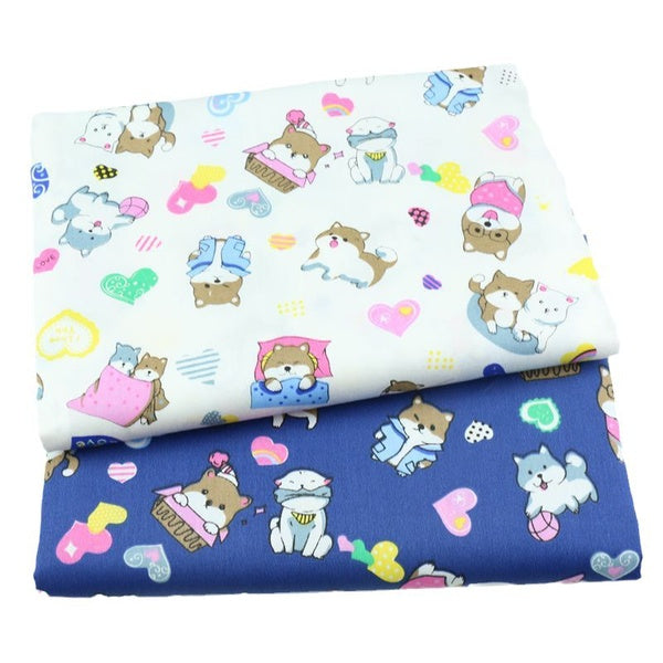 2 pièces-lot dessin animé fleur coeur pêche chiot imprimé tissu 100% coton sergé tissu gros quart lot de bricolage à la main courtepointe patchwork c