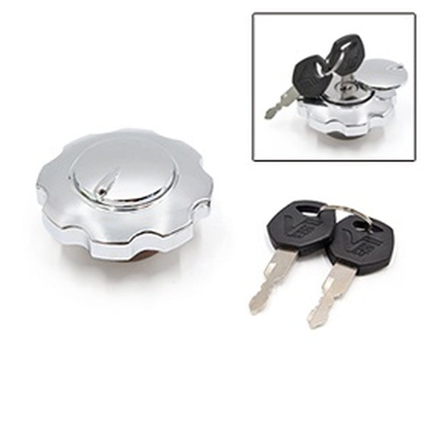 Silver Tone Metal Motorcycle Oil Fuel Tank Gas Cap Lock Cover w 2 Keys for CG125