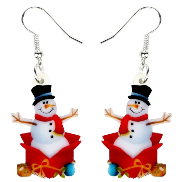 Acrylic Christmas Snowman Gift Earrings Drop Dangle Cartoon New Year Jewelry For Women Girls Teens Kids Charms Party Accessories
