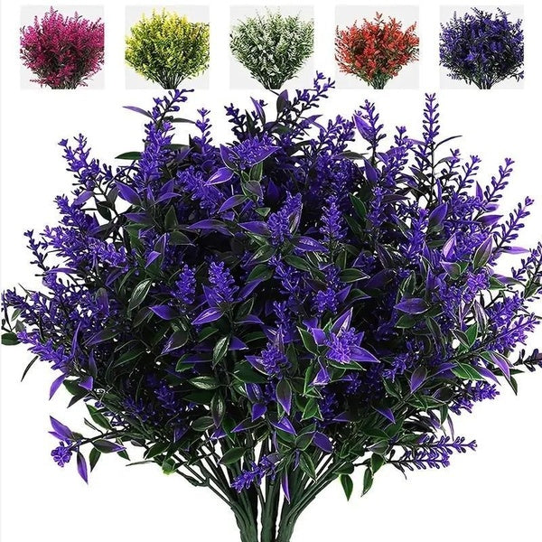 1-2-4-8-16 Bundles Outdoor Artificial Lavender Flowers UV-Resistant Lavender Fake Flowers No Fade Faux Plastic Plants Outside Hanging Plants For Wedd