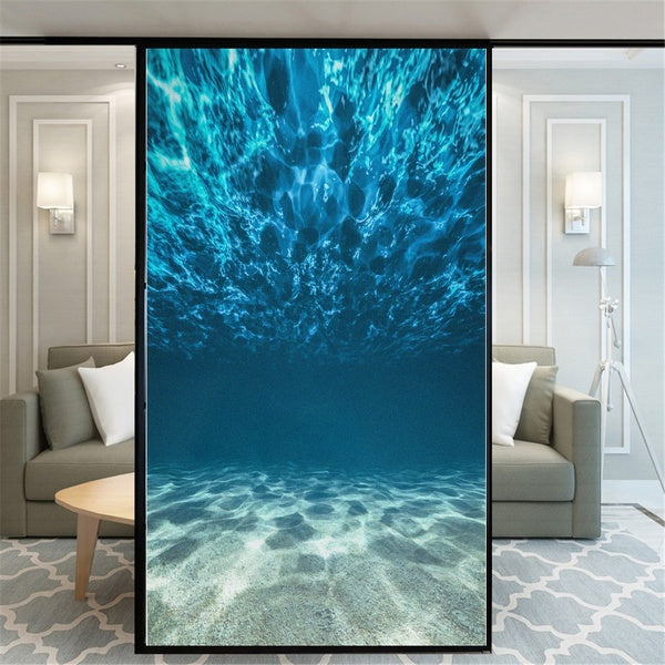 Window Film Frosted Stained Window Film Static Cling No Glue Window Privacy Film Seabed Pattern Privacy Window Decals Window Stickers