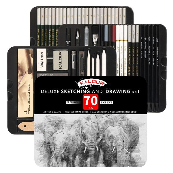 Drawing Set, 70-Pack Sketching Kit, Art Supplies with A Sketch Pad,Colored, Graphite, Charcoal, Watercolor, Metallic Pencils