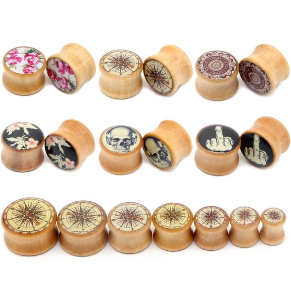 Alisouy 2 pc roman Bouchons D'oreille En Bois Jauges 10-20mm Boucles D'oreilles Femmes Hommes Punk Chair Tunnel Expanders Piercing Corps Bijoux