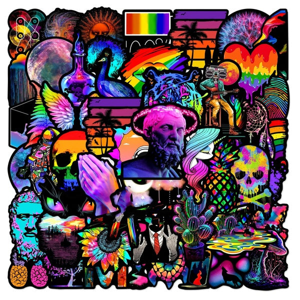 10-50Pcs Dazzle Art Stickers Colorful Aesthetic Steam Wave Graffiti Stickers for DIY Luggage Laptop Skateboard Motorcycle Bicycle Stickers