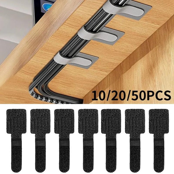 50-20-10pcs Reusable Cable Ties Fastening Wire Organizer Cord Rope Holder Self Adhesive Adjustable Cord Organizer Straps Desk Management