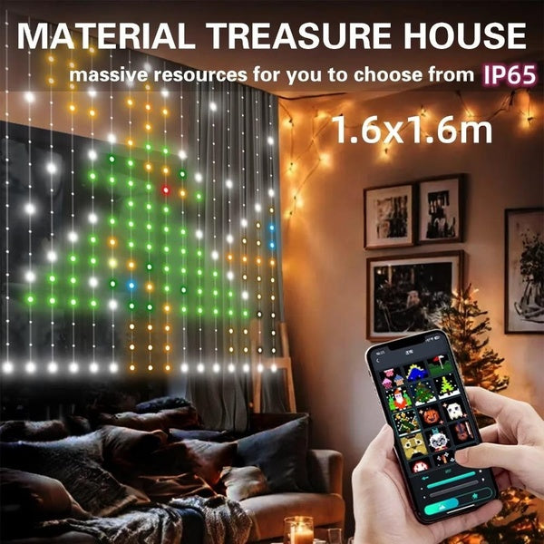 Smart LED Curtain Light Music Sync Smart LED Curtain Light APP Control RGB Dimmable DIY Pattern Music Ambient Lighting For Home Holiday Party Christm