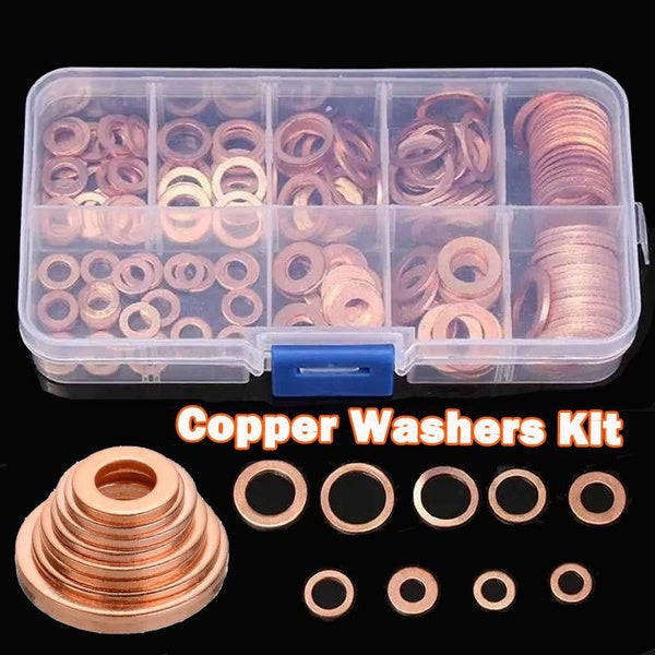 200-150-100-50-10PCS M4-M14 Flat Washers Assortment Copper Gasket Nut & Bolt Fastener Screw Washers Set