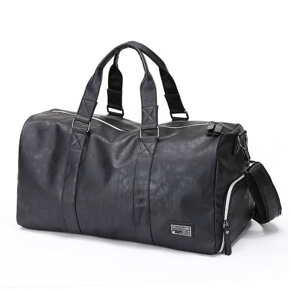 Men Black High Quality Shoulder Bag Waterproof Leather Travel Gym Sport Bag Duffle Fitness Tote Outdoor Sports Handbag