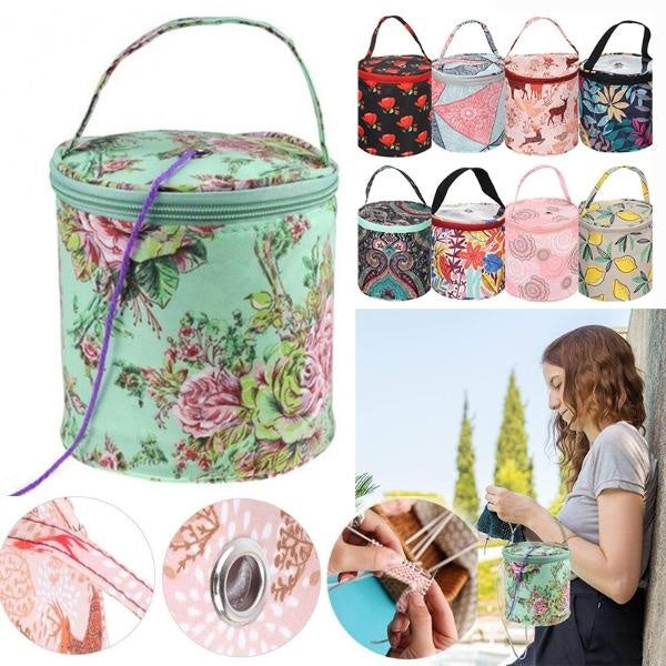 Portable Yarn Storage Bag, Yarn Organizer Tote Bag Round Yarn Holder Crochet Hook Bag for Yarns, Carrying Projects, Knitting Needles and Other Access
