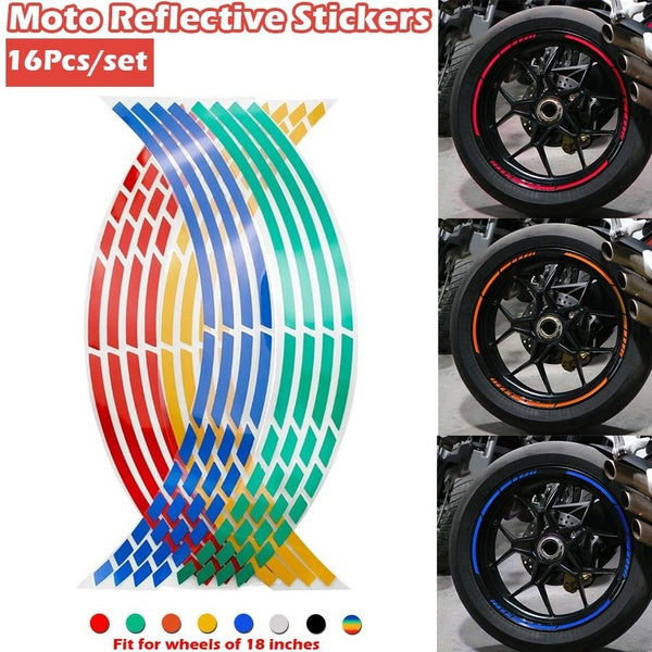 16Pcs-set 8 Colors Styling Strips Reflective Motocross Bike Motorcycle Wheel Stickers Decals 18 Inch Reflective Rim Tape