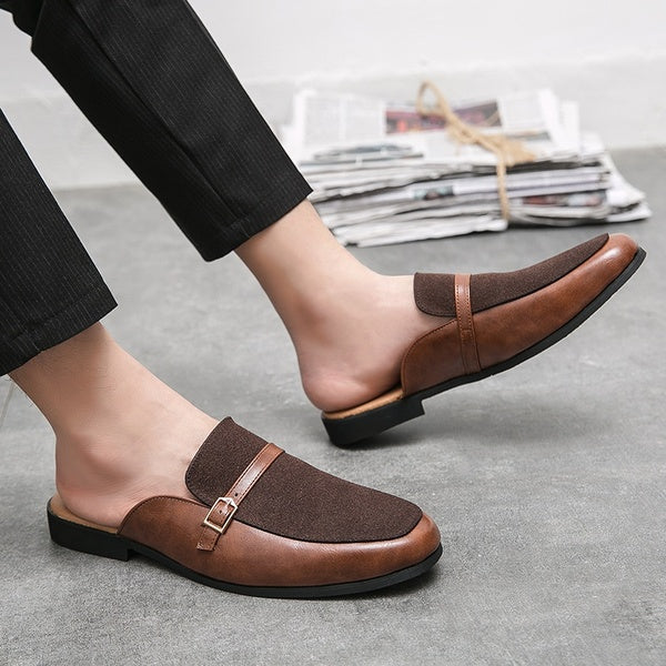 38-48 Summer Casual Shoes for Men Black Brown Half Slippers for Man New Designer Flats Men Shoes Fashion Half Drag Loafers Men