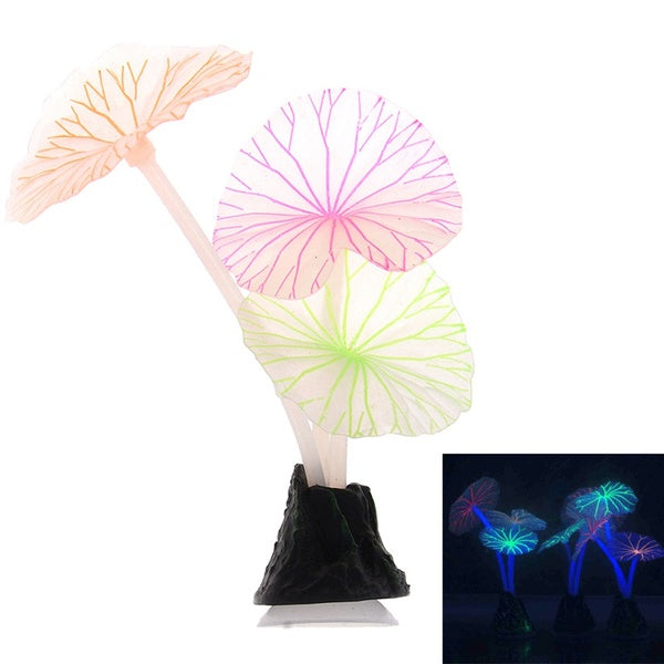 Fluorescent Artificial Glowing Lotus Leaf Mushroom Ornament Luminous Silicone Plant Aquarium Decor Fish Tank Accessories