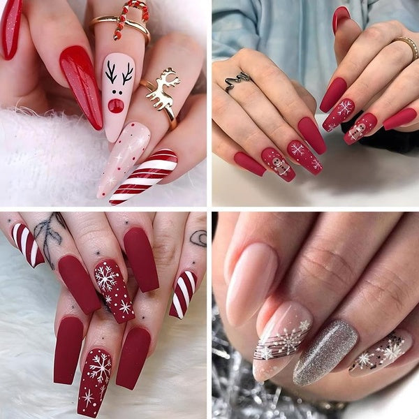 Christmas Wearable False Nail Snowflake Gingerbread Man Acrylic Artificial Nail Silver Shinny Snowflake Press On Nails Red Cute Elk Full Cover Nail T