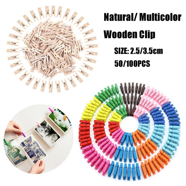 50-100PCS Mini Natural Wooden- Mixed Multicolored 2.5cm 3.5cm Clothe Photo Paper Peg Clothespin Craft Clips Natural Bamboo Wood Clips