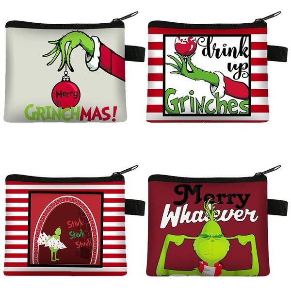 13.5*11CM Grinch Christmas Green Monster 3D Printed Coin Purse Zipper Wallet Key Bags Cards Bag Jewelry Storage Bag Makeup Bags Gift